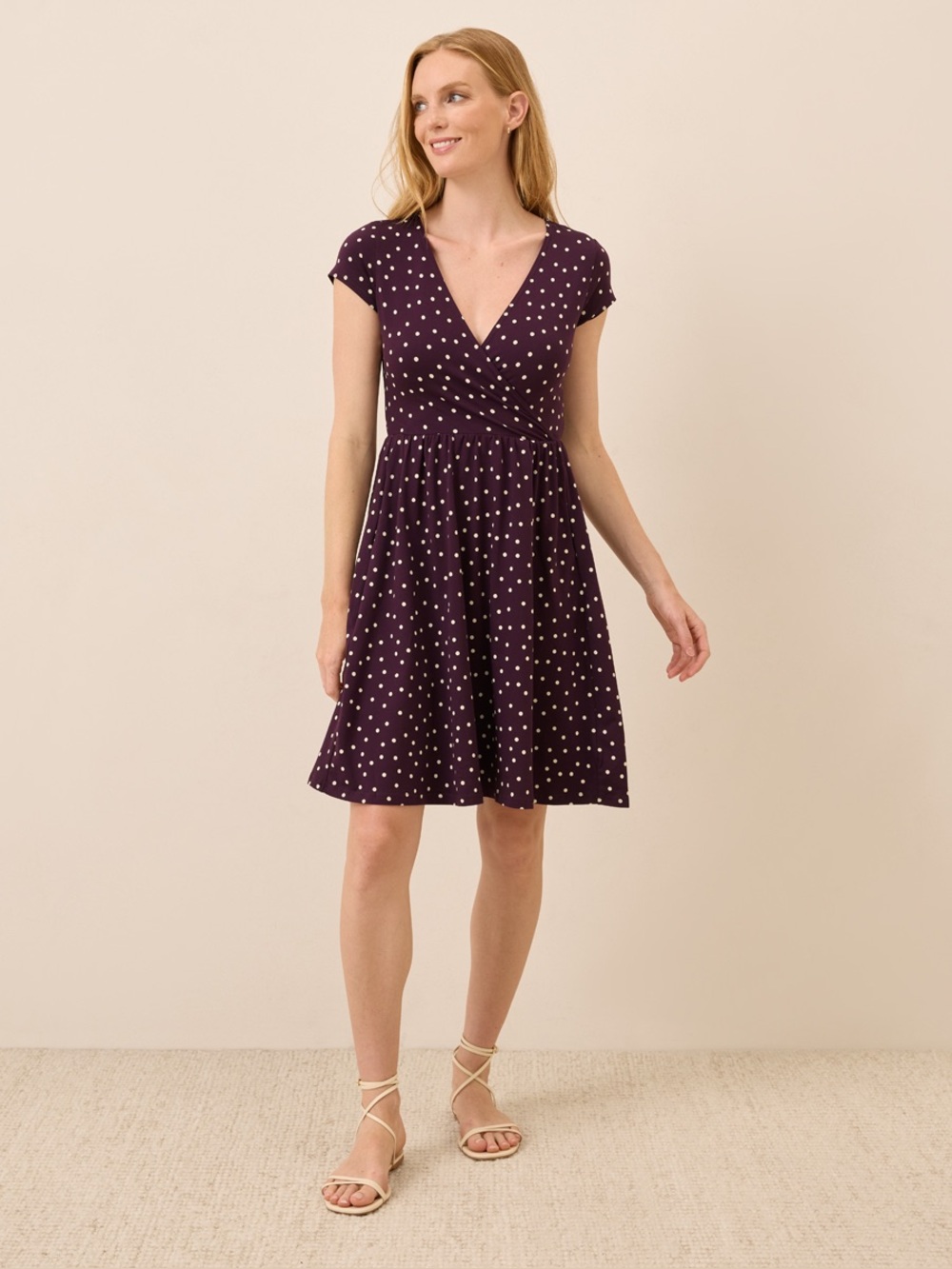 ‼️NWOT: Pact Organic Women's Plum Polka Dot V-Neck Crossover Midi Dress - M